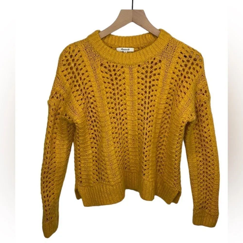 Madewell Windemere Pointelle Pullover Sweater Gold size XS